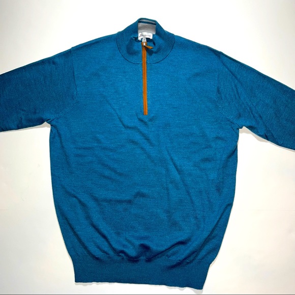 PETER MILLAR Merino Wool Silk blend Quarter Zip Long Sleeve Pullover Medium Teal - Picture 1 of 8